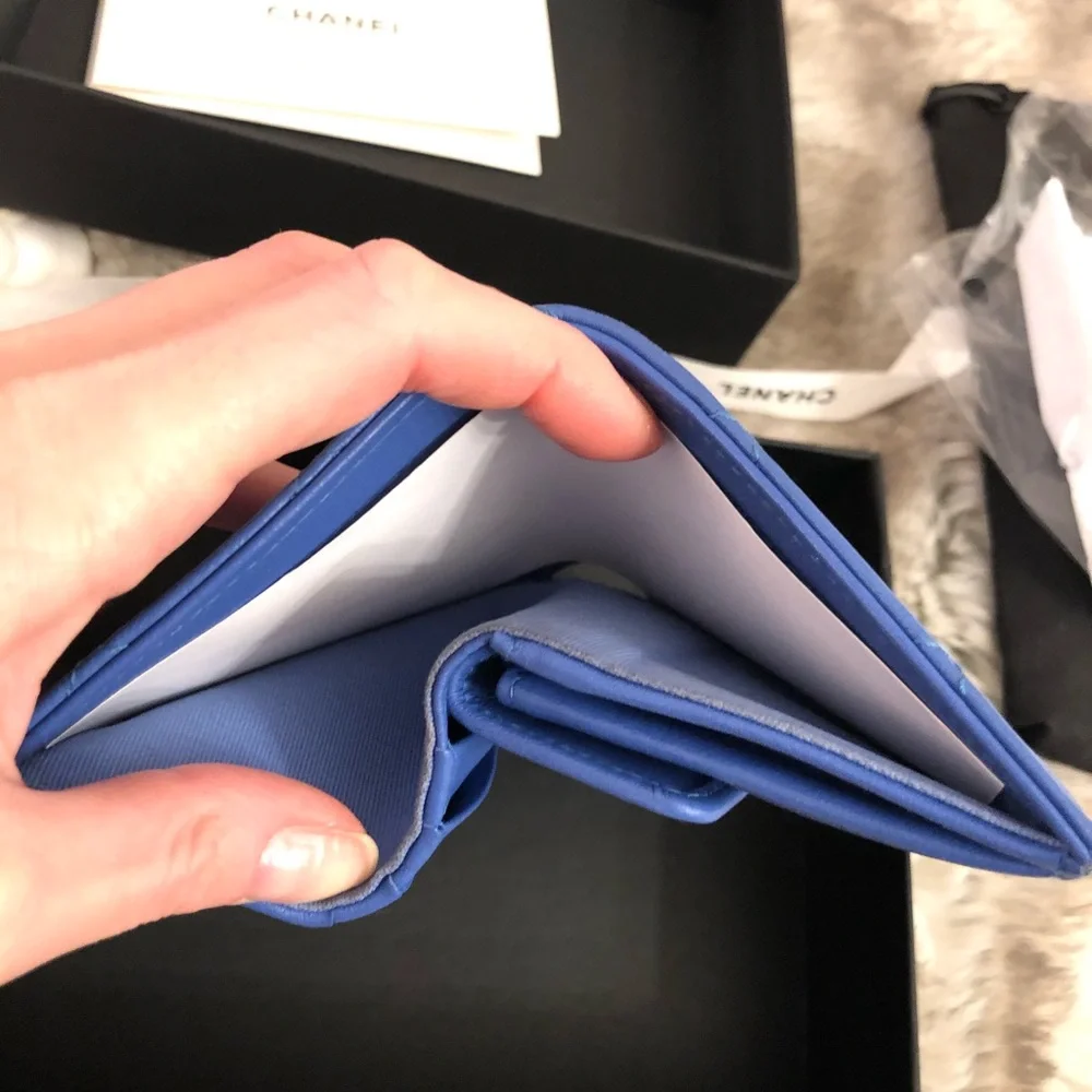 Chanel lambskin leather blue bifold wallet